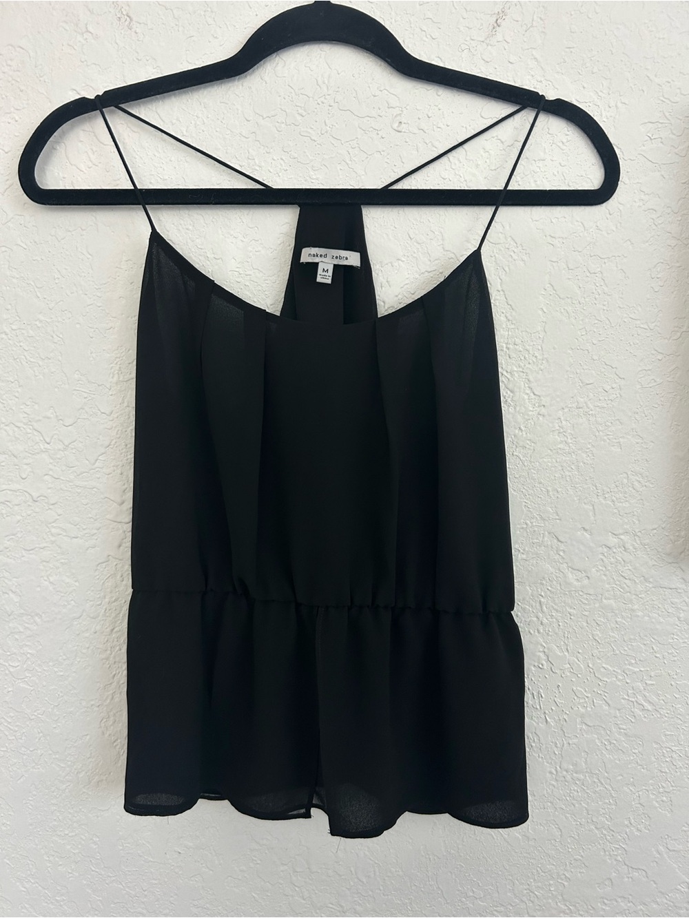 Naked Zebra Black Spaghetti Strap Peplum Tank Top
